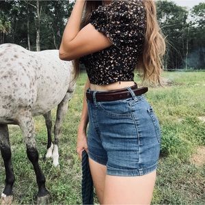 Comfy high waisted denim shorts